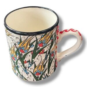 Nakkas Mug Hand Painted Ceramic White Black Red Floral Unique Gift Coffee‎ Cup